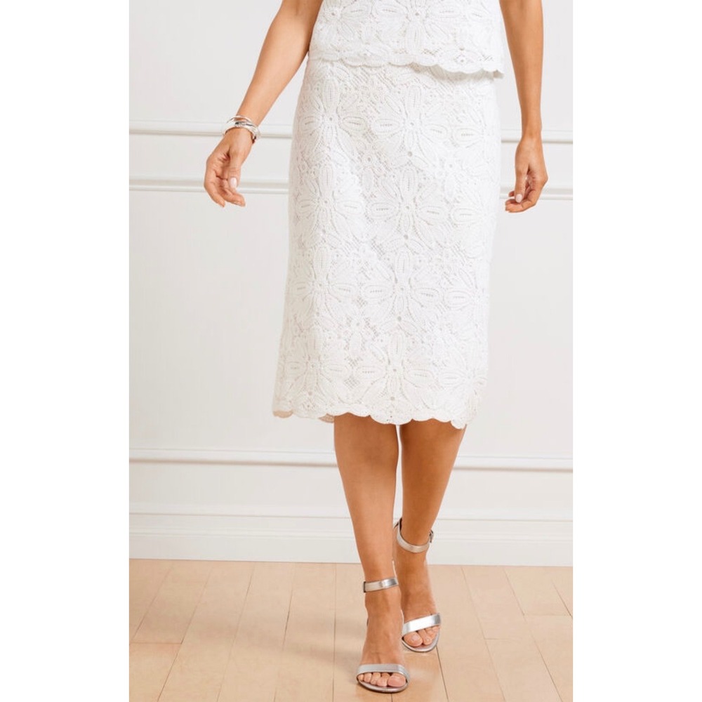 Talbots White Floral Lace Scalloped Hem Pencil Skirt Petite 10P New NWT 376312